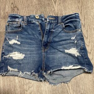 American Eagle Outfitters Blue Jean Shorts with Distressed Details